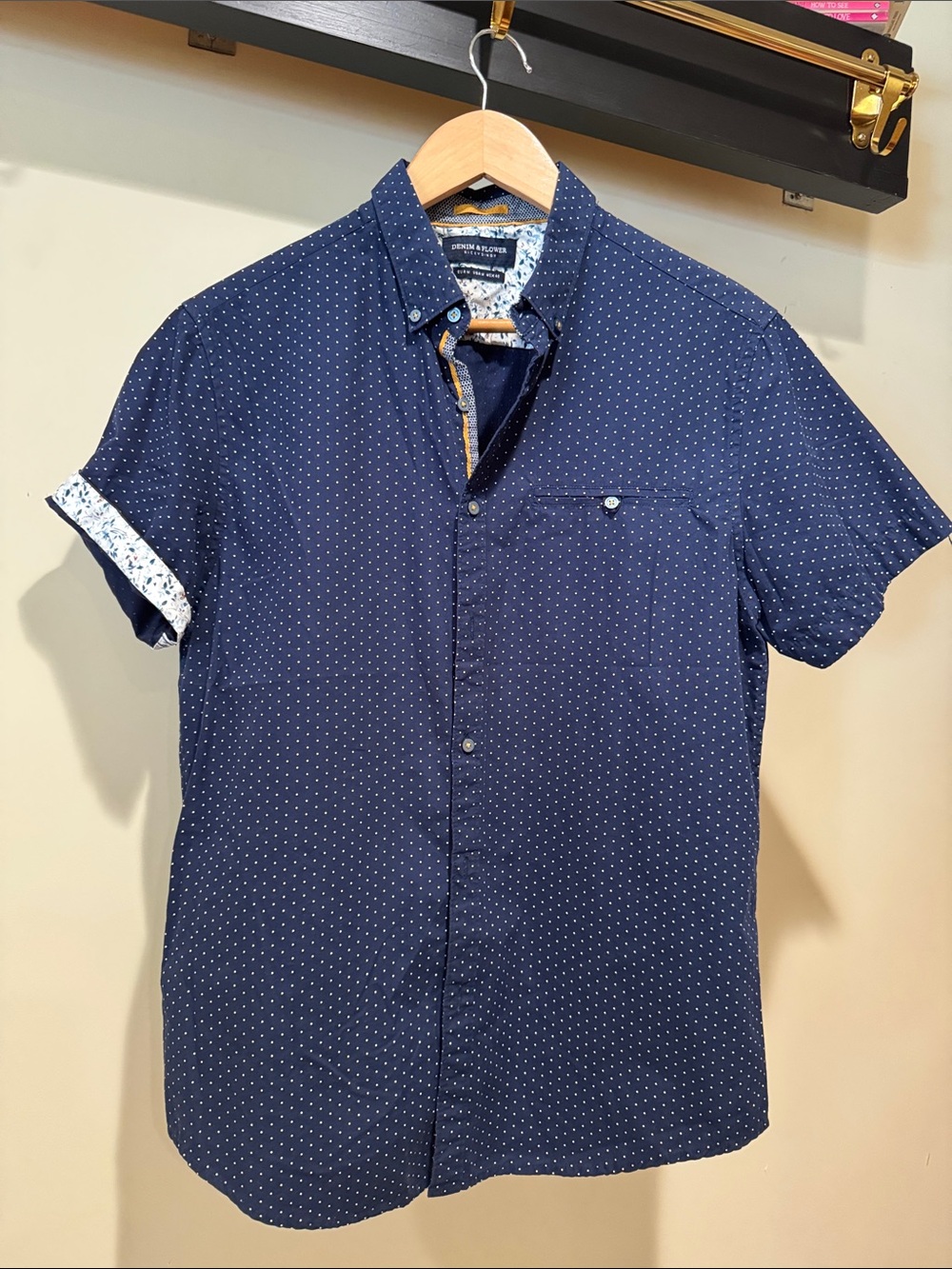 Denim & Flower Navy Dot Short-Sleeve Button-Down Shirt